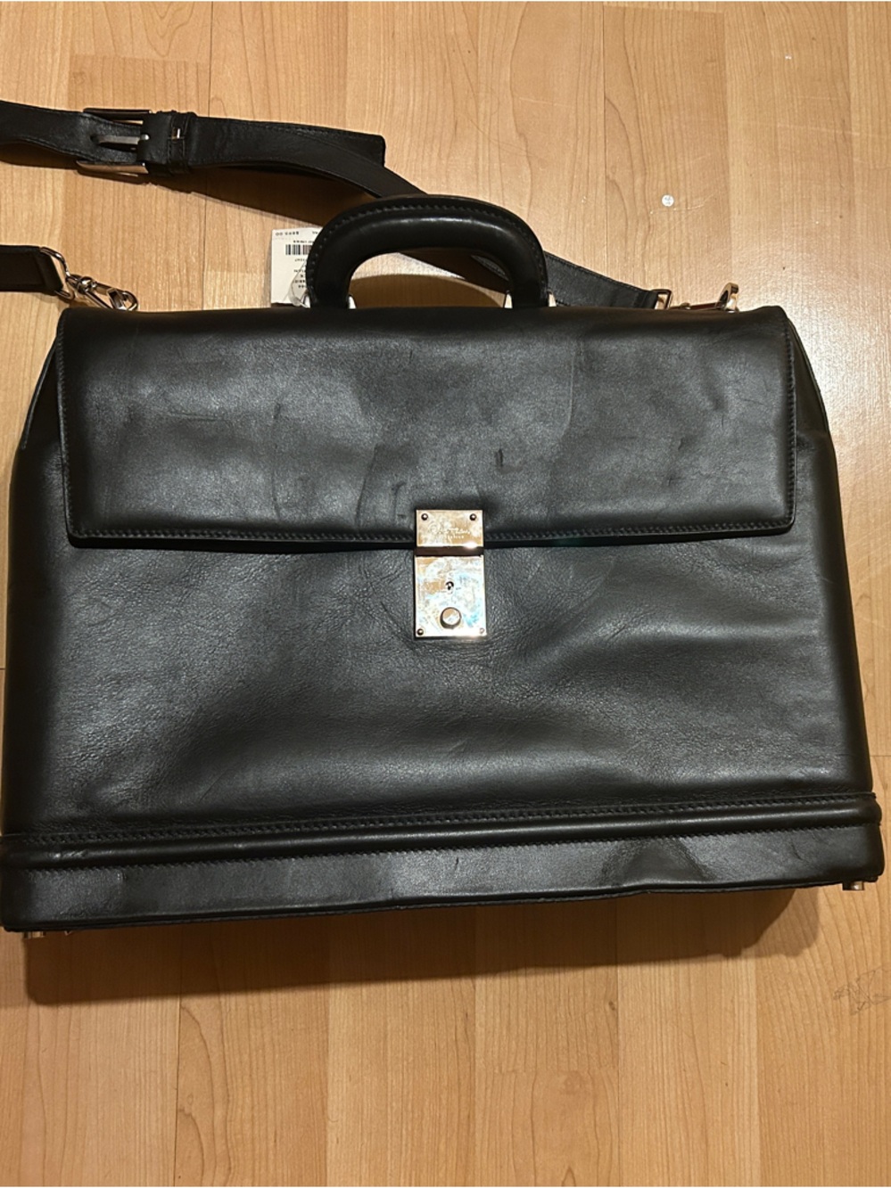 Cole Haan Sebastian Black Leather Briefcase with Top Handle and Shoulder Strap